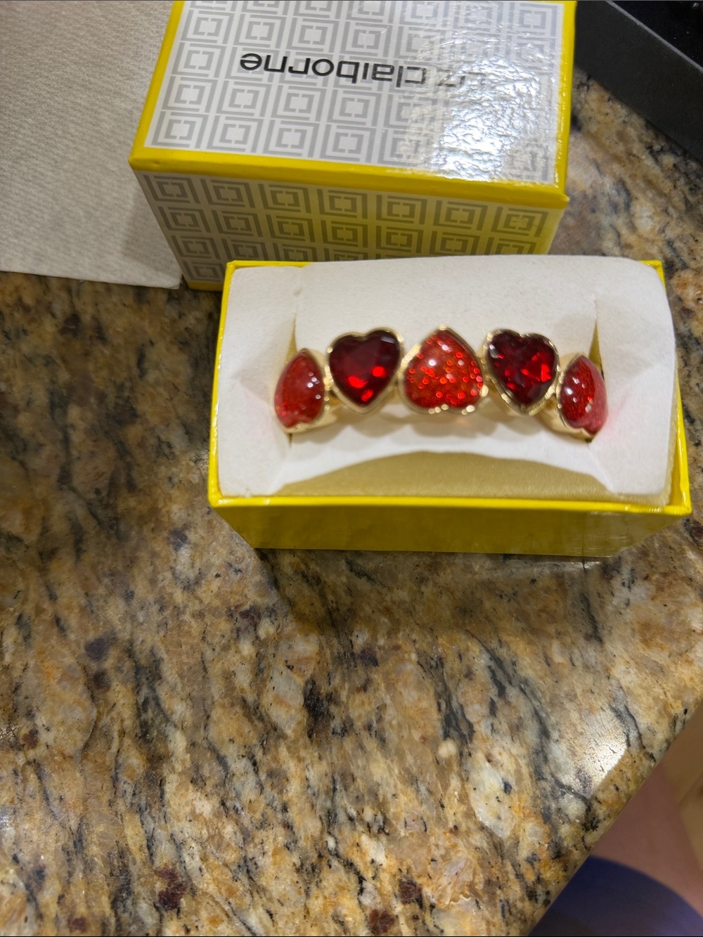 Liz Claiborne Gold-Tone Ring Set with Red Heart Crystals